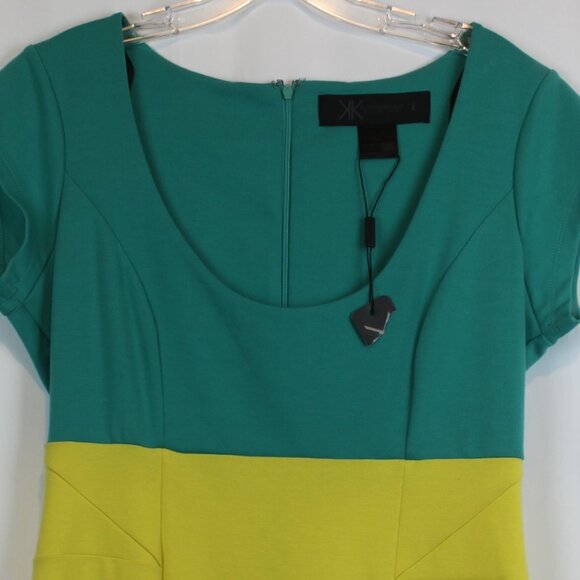 Kardashian Kollection Short Sleeve Teal Yellow Body Fitting Dress - Picture 4 of 7